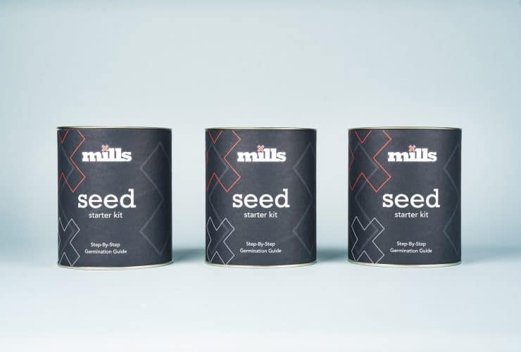 Three Mills Seed Starter Kit tins side by side on a white background